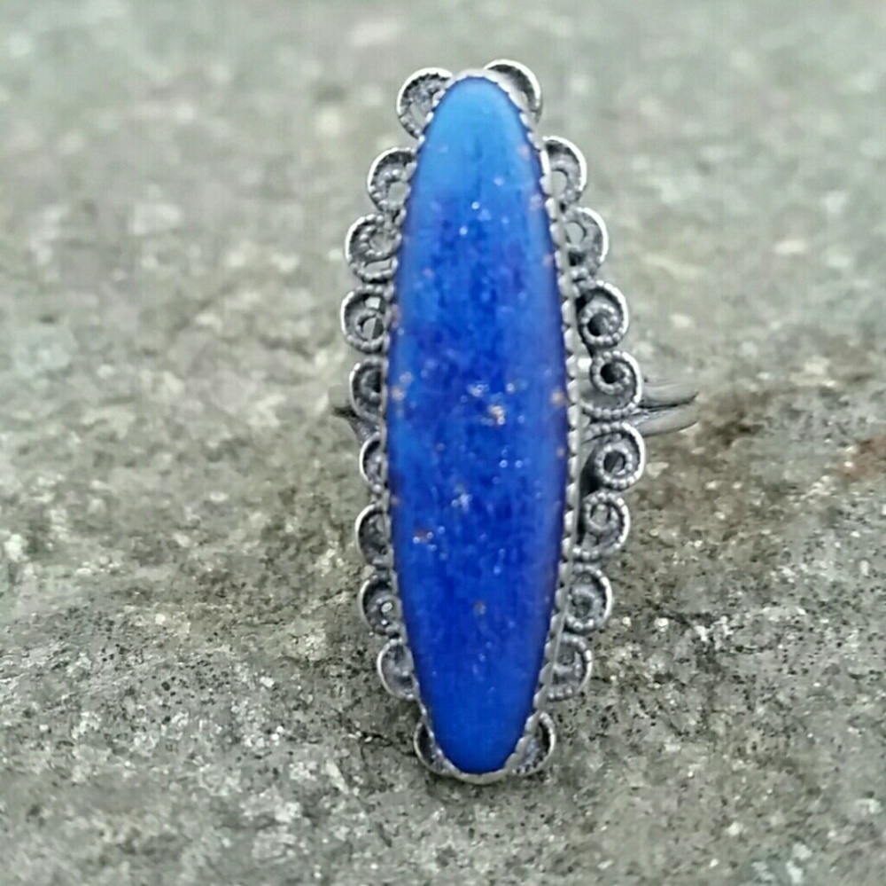 BOHO Vintage Sterling Silver Lapis Ring Adj Size